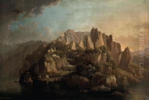 A Rocky Italianate Landscape by Hellen Melville