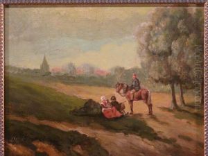 Landschaft Mit Personenstaffage Vor Stadtsilhouette by Samuel Henri Mendes Da Costa