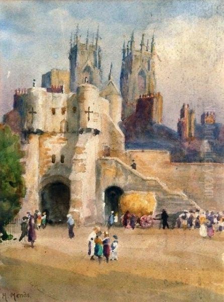 Figures In Front Of Castle Entrance - view 1