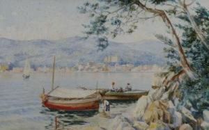 'fishing Boats In A Mediterranean Bay by Carlo Menegazzi