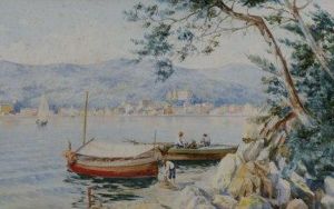 Fishing Boats In A Mediterranean Bay by Carlo Menegazzi