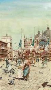 Travellers In The Piazza San Marco, Venice by Carlo Menegazzi