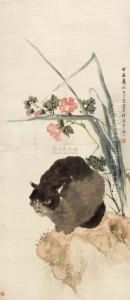 Cat With Cattail And Stone by Zhu Menglu