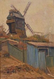 Vue Du Moulin De La Galette A Montmartre by Charles Menneret