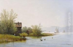 Sommerliche Uferpartie Am Genfersee Mit Angler by Louis Mennet