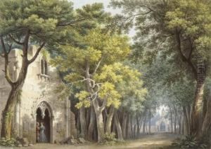 Baumlandschaft Mit Neugotischem Gebaude