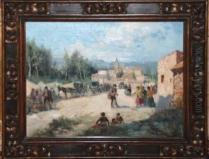 Spanish Town Scene by Manuel Mensa Salas