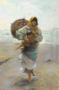 Portrait Of A Gypsy Girl With Sack by Manuel Mensa Salas