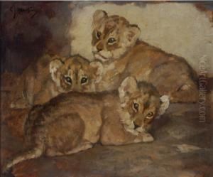 Three Lion Cubs by Cornelis Jan Mension