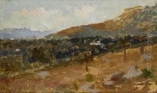 Paesaggio Olio Su Tavola - view 1