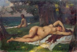 Femme Nu Eau Bord De L'eau by Wilhelm Menzler Casel