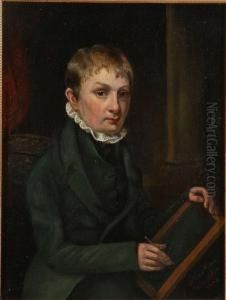 Portrait Of Young Man Holding A Writing Slate - Possibly A Self-portrait by William Mercer