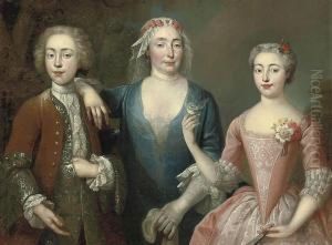 A Family Portrait Of A Mother And Her Children by Philippe Mercier