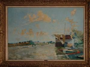 Le Coup De Vent A Poissy-sur-seine by Jules Merckaert