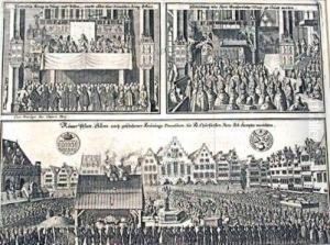 ].- Couronnement De Leopold, Roi De Hongrie Et De Boheme, Comme Empereur Du Saint Empire A Francfort by Kaspar Merian