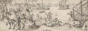 Travellers In A Harbour With Galleons At Anchor by Matthaus the Elder Merian