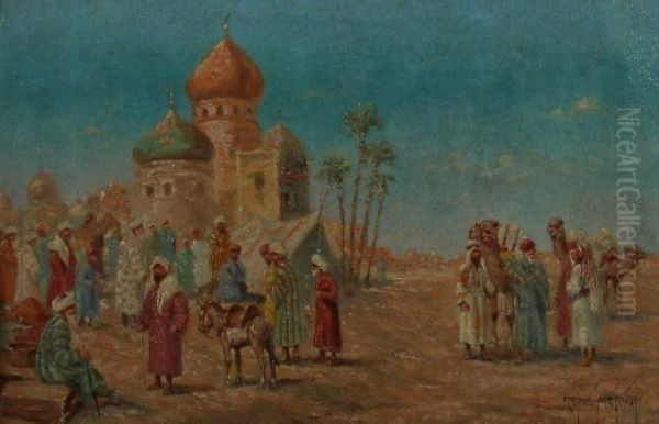 Arabischer Markt Mit Moschee Im Hintergrund - view 1