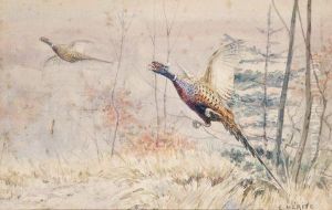 Envol De Deux Faisans En Sous-bois by Edouard Paul Merite