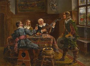 Weintrinker Und Lautenspieler by Eduard Merk