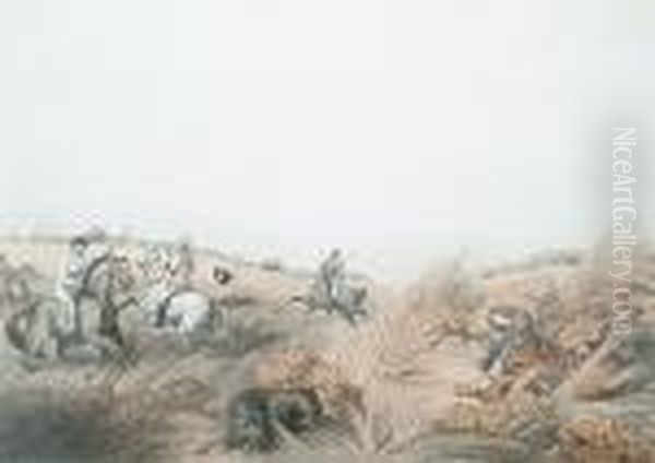 Hog-hunters Meeting By Surprise A Tigress And Her Cubs; The Hog At Bay; The Hog Deer At Bay - view 1