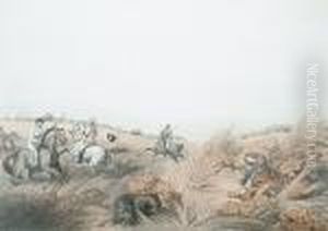 Hog-hunters Meeting By Surprise A Tigress And Her Cubs; The Hog At Bay; The Hog Deer At Bay by Henri Merke