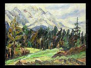 Alpenlandschaft Mit Nadelwald by Johanna H. Merre