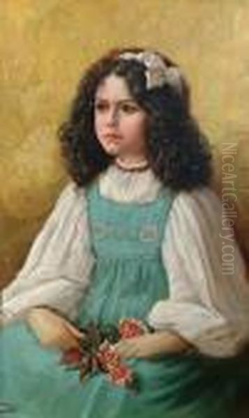 Portrait Of A Young Girl Holding A Posy Of Rosesmonogrammed And Dated 'alm 1907' - view 1