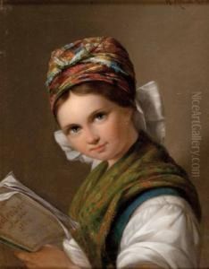 Bauerntochter Mit Kalender by Heinrich Merte