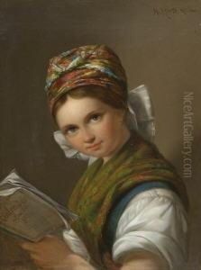 Junge Frau Mit Kalender. by Heinrich Merte