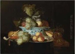 A Still Life With Grapes, Peaches And Figs In A Wan-li Bowl, Apricots On