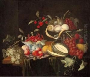 Nature Morte A La Coupe De Fraises Et Aux Grappes De Raisins by Wouter Mertens