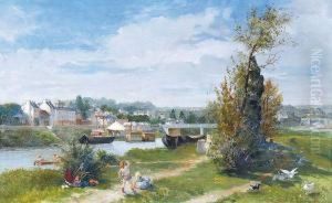 Enfants Jouant Sur Les Bords De La Seine A Bougival
