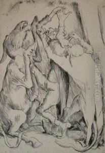 Dancing Figures With Donkey by Felix Meseck