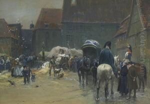 Napoleonische Soldaten Auf Dem Marktplatz