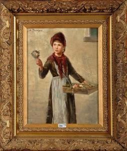 La Petite Vendeuse De Fleurs by Edouard Messeyne