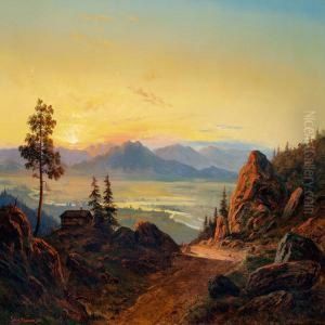 Mountainous Landscape With A Cabin In The Sunset, Sweden