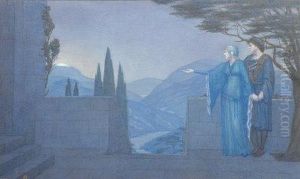 Elsie And The Prince On The Terrace. An Illustration For Longfellow's "golden Legend" Published Hodder & Stoughton, 1900. Elsie And The Prince On The Terrace. An Illustration For Longfellow's "golden Legend" Published Hodder & Stoughton, 1900.