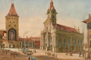 Ansicht Der Kirche Zum Heil:geist Und Des Christoffel Thurms In Bern by Adolf Methfessel