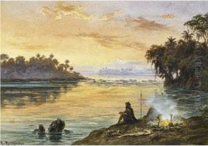 Le Pecheur Au Soleil Couchant by Adolf Methfessel