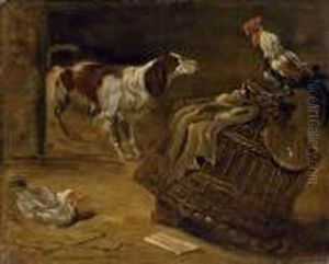 Chien Et Coq Dans Une Etable