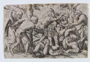 Raufende Bettler. by Cornelis Massys