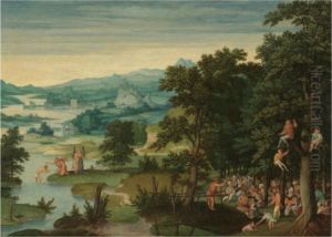 A River Landscape With St John The Baptist Preaching And Thebaptism Of Christ