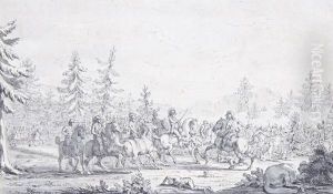 A Battle Sene On The Edge Of A Forest by Johann Jakob Mettenleiter