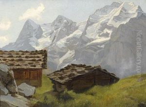Sommerliche Gebirgspartie Im Berner Oberland Mit Chalets by Edouard Louis Aug. Metton