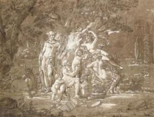 Merkur Und Pan Mit Nymphen by Conrad Martin Metz
