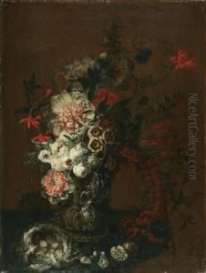 Blumenstillleben Mit Vogelnest by Johann Martin Metz