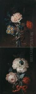 Coppia Di Nature Morte Con Mazzi Di Fiori Legati Da Nastri Di Velluto by Johann Martin Metz