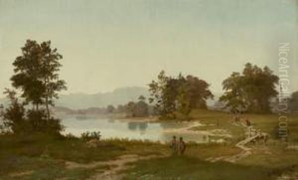 Voralpenlandschaft Mit Dorf Und Seeufer - view 1