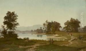 Voralpenlandschaft Mit Dorf Und Seeufer by Alfred Metzener
