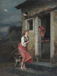 A Country Player Seeking Shelter by Emile Pierre Metzmacher